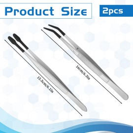 Wrubber Tipped Tweezers, 2 Pcs PVC Long Tweezers for Crafts Rubber Tipped Tweezer for Crafts Stamps Coin Beads Jewelry Hobby Tools (Long Bent Tip and Straight Flat Tip)