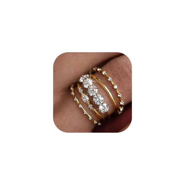 FDEETY Pack of 5 Women's Stackable Rings 14K Gold-Plated Cubic