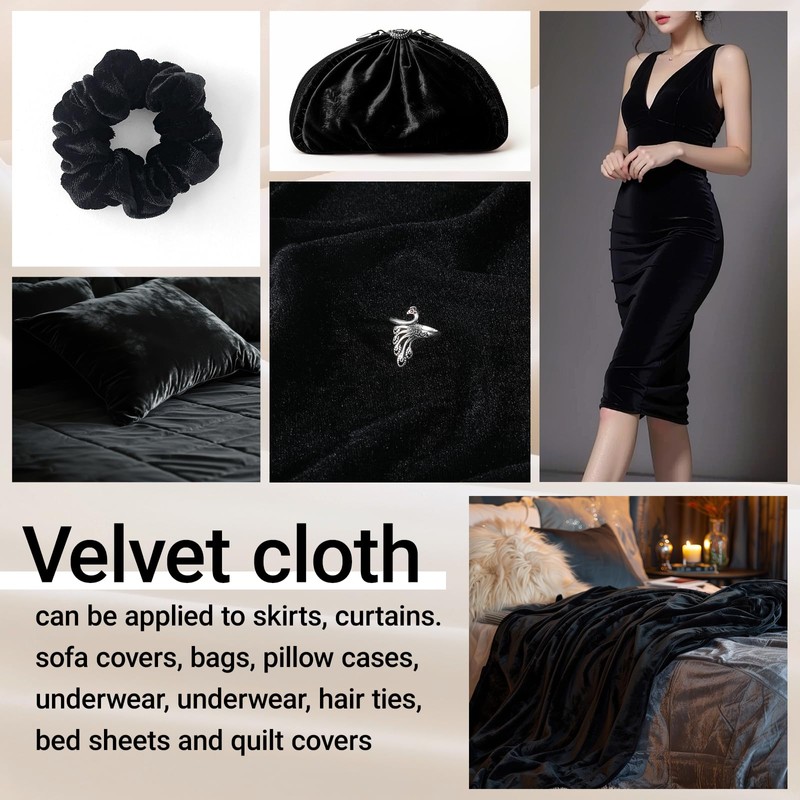 Black Velvet Fabric 63 Inch Wide, Stretch Velvet Fabric by