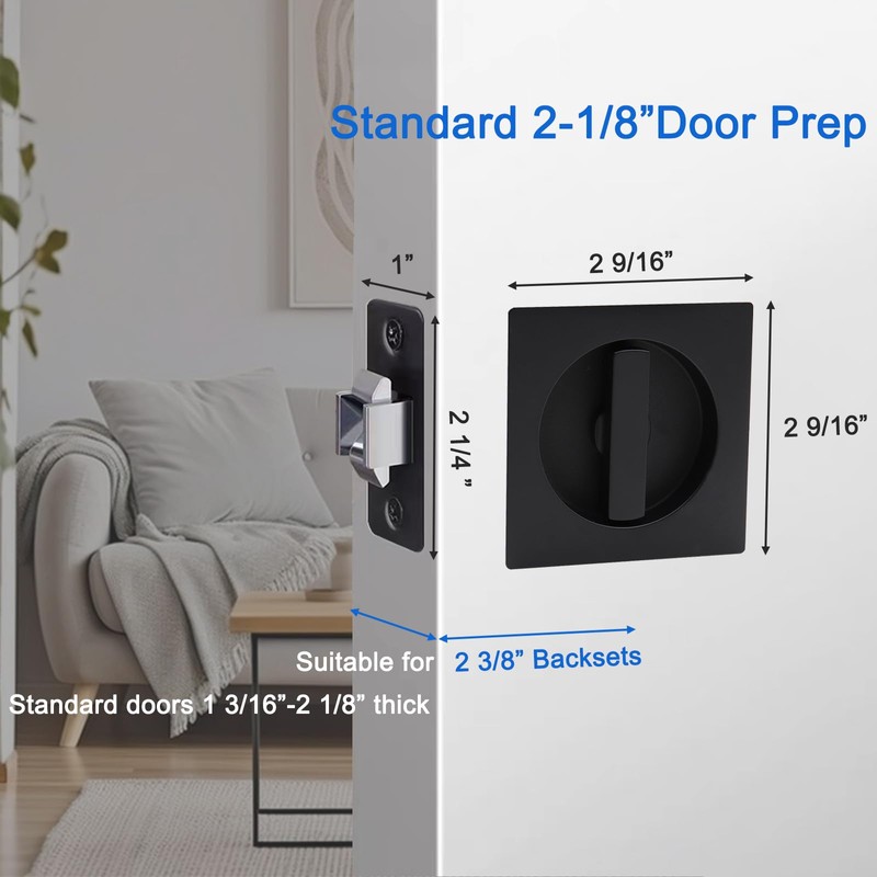 Dontay Pocket Door Passage Latches Lock,Flush Double Sided Rotation,Privacy (Bed/Bath)