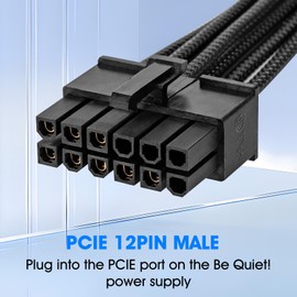 PCIE Cable for Be Quiet, PSU 12 Pin Male to PCIe 8 Pin (6+2) Male Power Supply Sheathed Cable for Be Quiet Power Supply