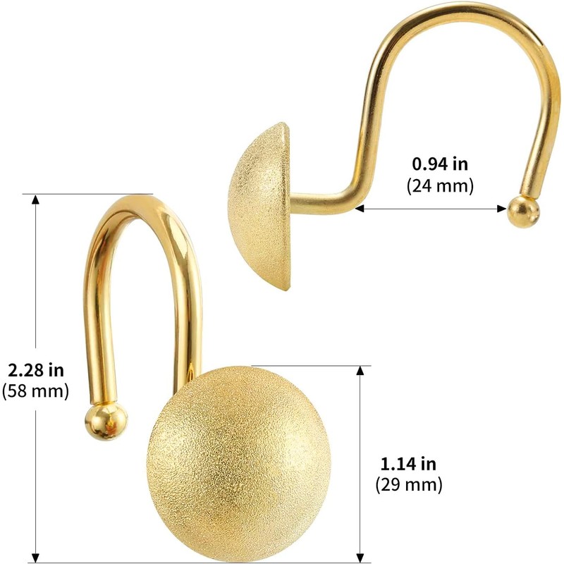 EleCharm Gorgeous Gold Shower Curtain Hooks Rings, Set of 12
