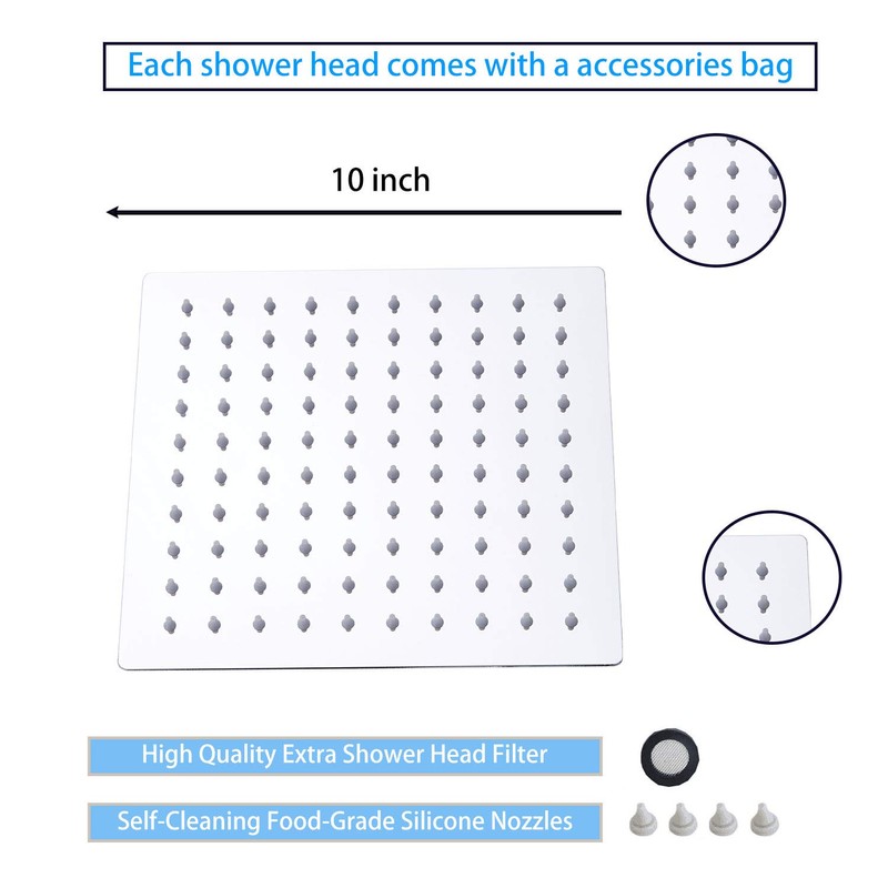 GGStudy Square10 Inch Square Stainless Steel Shower Head Rain Style