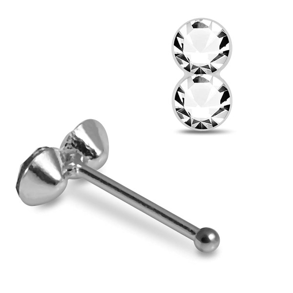 Clear Double Round Crystal Stone Top 22 Gauge 925 Sterling
