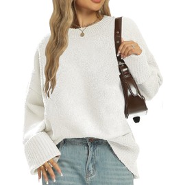Buauty Womens Oversized Sweater Crewneck Long Sleeve Fall Sweaters, Chunky Fuzzy Cozy Knit Pullover Casual Fashion 2024 Trendy Clothing, Cute Cream Lillusory Lightweight Warm Soft Tops Outfits