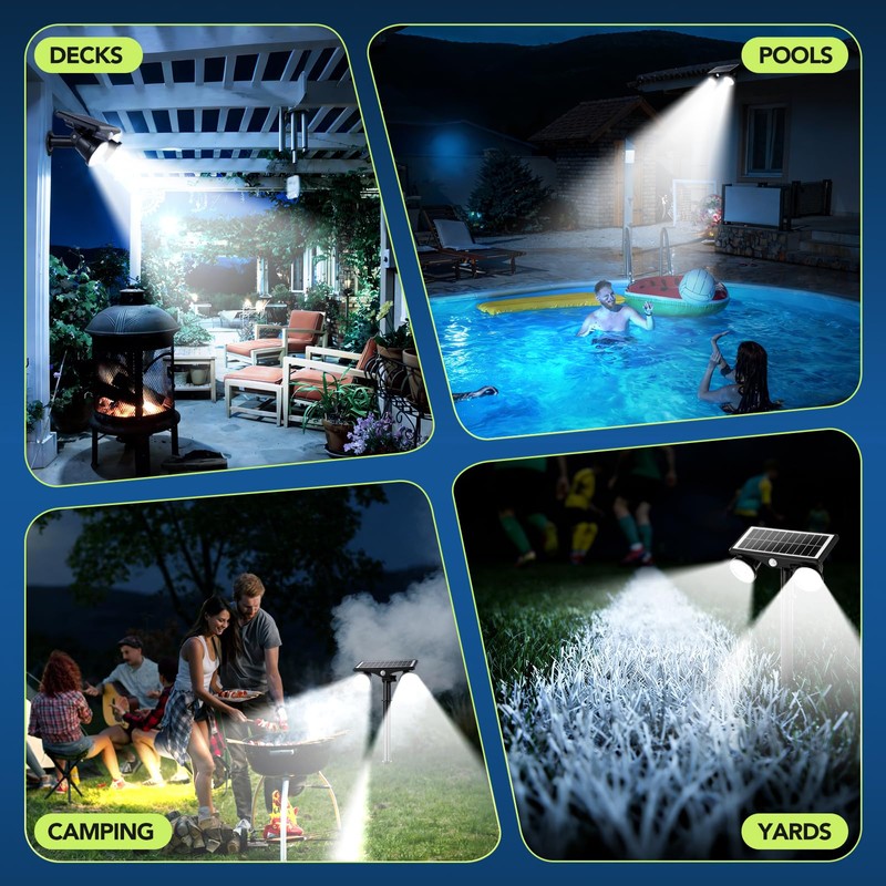 Paktonvo 2Pack Solar Lights Outdoor Waterproof, 6000K Ultra Bright，2 Lighting