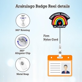 Arakulago Rainbow Funny Nurse Badge Reel Retractable Nursing Student Badge Holder with ID Clip Accessories Emotional Support Coworker CNA RN Medical Assistant Name Badge Clip Glitter Acrylic ID Card