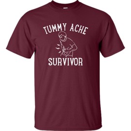 X-Large Maroon Mens Tummy Ache Survivor Funny T-Shirt