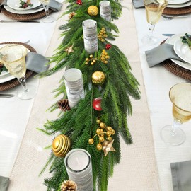 Norfolk Pine Garland, 9 ft Christmas Garland for Mantle, Real Touch Greenery Garland Christmas Decorations, Indoor/Outdoor Artificial Pine for Stairs Table Fireplace Wall Home Winter Décor (1PC)