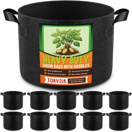Jorvila 10 Pack 10 Gallon Thickened Grow Bags, Aeration Nonwoven Fabric Plant Pots with Durable Handles, Heavy Duty 300G Planter Pot for Tomato, Potato and Vegetable