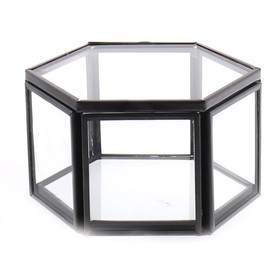 WHSLILR Vintage Glass Jewelry Box - Hexagon Black Glass Box Keepsake Box for Storage Ring Earring Trinket, Jewelry Organizer and Decorative Box Gift for Women and Girls-GRB001-Black