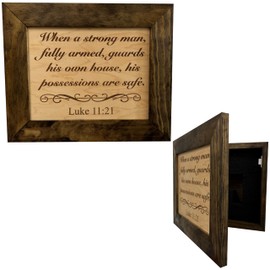 Hidden Gun Safe Recessed In Wall With Luke 11:21 Bible Verse Decoration - Recess In The Wall or Mount On The Wall Concealed Gun Storage Cabinet by Bellewood Designs