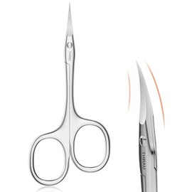 THRAU - Tijeras para cutículas para zurdos extra finas y curvadas, cortador de cutículas para manicura y pedicura, tijeras pequeñas con punta puntiagu