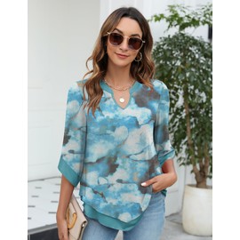 Micoson Womens Summer Tops Dressy Casual Flowy Summer Tunic Tops for Women 2024 Trendy Blue Floral XXL