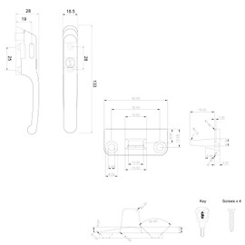 Fixrello Black Fastener Casement Window Handle for Timber Surfaces | with Key, Mount/Wedge and Screws for Easily Installation and Security | DIY Friendly Handles | 133mm Length Window Handle (Black)