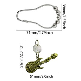 brandname Guitar Shower Curtain Hooks for Bathroom, Rust Proof Rings, Stainless Steel Decorative Hook Set of 12 with Rock Country Music Themed Bathroom Decor Rod (Bronze)