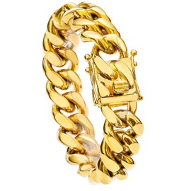 Gold Cuban Link Chain Necklace or Bracelet with Design Box Clasp for Men 18K Gold Stainless Steel Hip Hop Miami Curb Chains(18MM, 8.5")