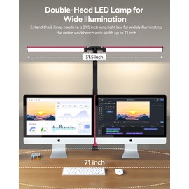 LED Desk Lamp for Home Office, Eye-Caring Desk Light with Clamp, Stepless Dimming 24W Double Head Architect Task Lamp with Remote Control, Flexible Arm for Working Studying Reading Drafting（RED)