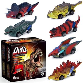 Coche de Juguete de Dinosaurio, Incluye 6 Dinosaurios Diferentes, Regalo de Navidad para Niños 4+