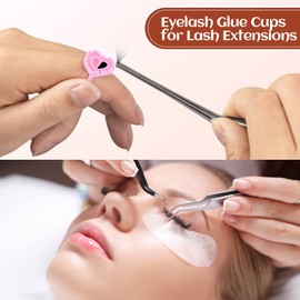 PAFUWEI 100 PCS Pink Lash Glue Holder, Lash Glue Rings, Random Shaped Lash Extension Volume Lashes Quick Blossom eyelash glue holder for Eyelash Extension Supply, 2 Methods of Use (Pink)