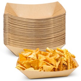Oarolloy 2Lb Small Paper Food Trays, 50 Pack Disposable Food Boats Kraft Paper Holders Take Out Serving Baskets for Party Nachos Snacks Tacos Fries