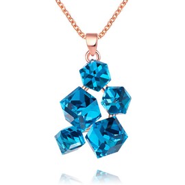Uloveido Women Rosegold Plated Chain Blue CZ Stone Crystal Jewelry Pendant Necklace Girls Fashion Jewelry with Five Cubic Zirconia GR125