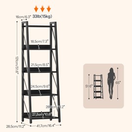 HOOBRO Ladder Shelf, 5-Tier Bookshelf, Corner Bookcase, Freestanding Storage Shelf Display Organizer, for Living Room, Bedroom, Home Office, Kitchen, Black BB305CJ01