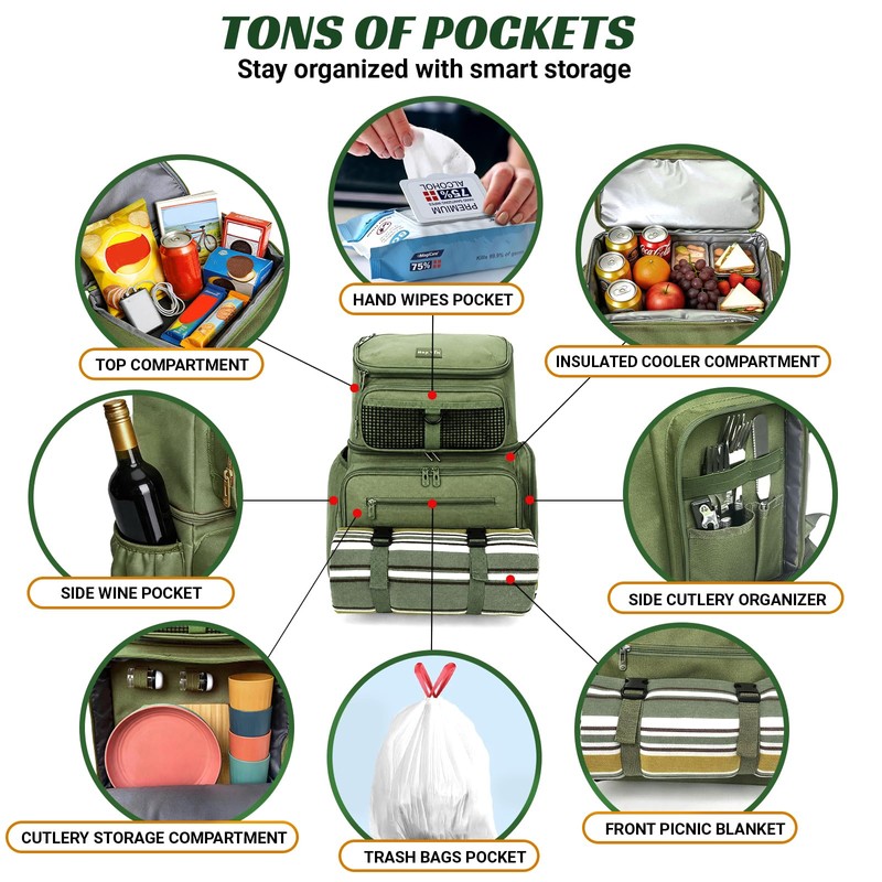 Hap Tim Large Picnic Basket Backpack for 4 with Insulated
