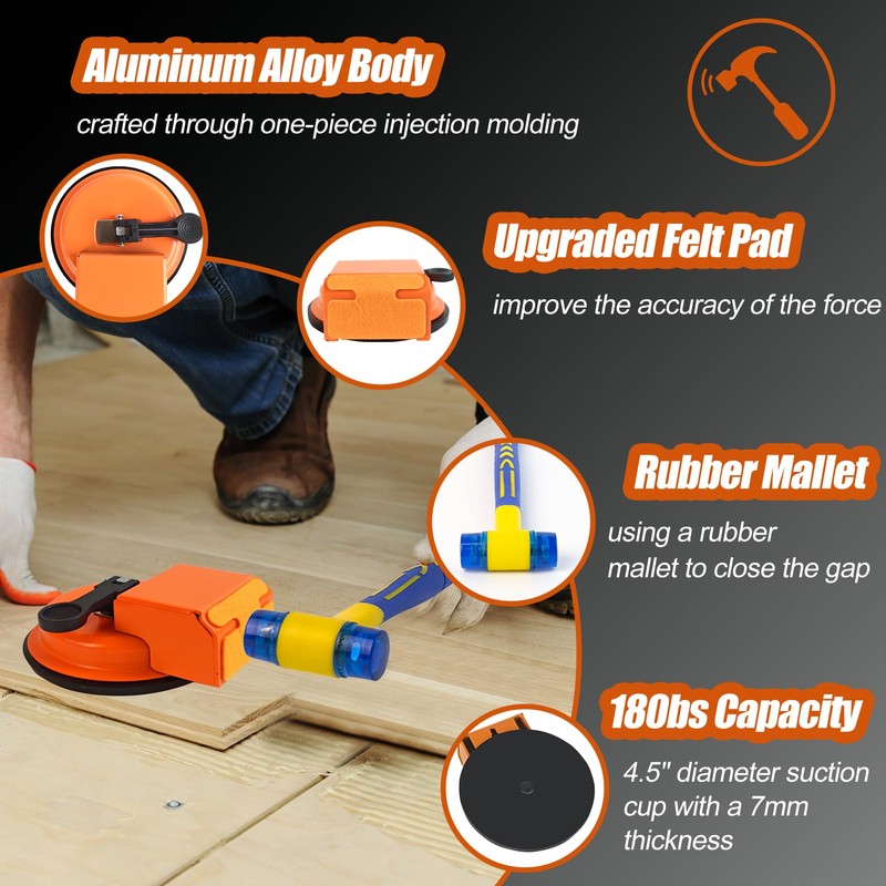 Floor Gap Fixer Tools with Suction Cup, Rubber Mallet Hammer,
