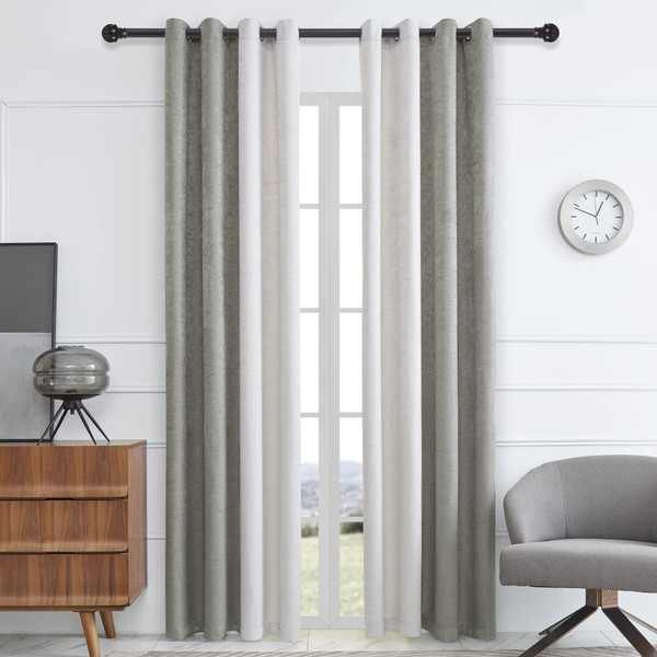 PRIMROSE Blackout Curtains for Living Room Thermal Insulated Room Darkening Curtains Window Drapes for Bedroom Grommet Grey Ivory 84 inch Long 2 Panels