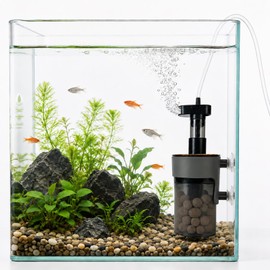 Turchongeco Air-Driven Aquarium Filter with Ceramic Balls, Small
