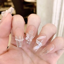 Nail Tips, Handmade 10 Pieces, Bride Nails, False Nails, Nail Sheet, Popular, INS Style, Special Cute, Stylish, Coming of Age of Age Ceremonies, School Entrance Ceremonies, Graduations, Weddings,