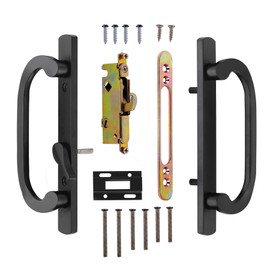 DECEBALUS Offset Position Sliding Patio Glass Door Handle Set with Mortise Lock 45° Keyway, Non-Handed, 3-15/16” H.C, Fits Door Thickness from 1-3/8" to 2-1/4" (Balck, Handles + Mortise Lock)