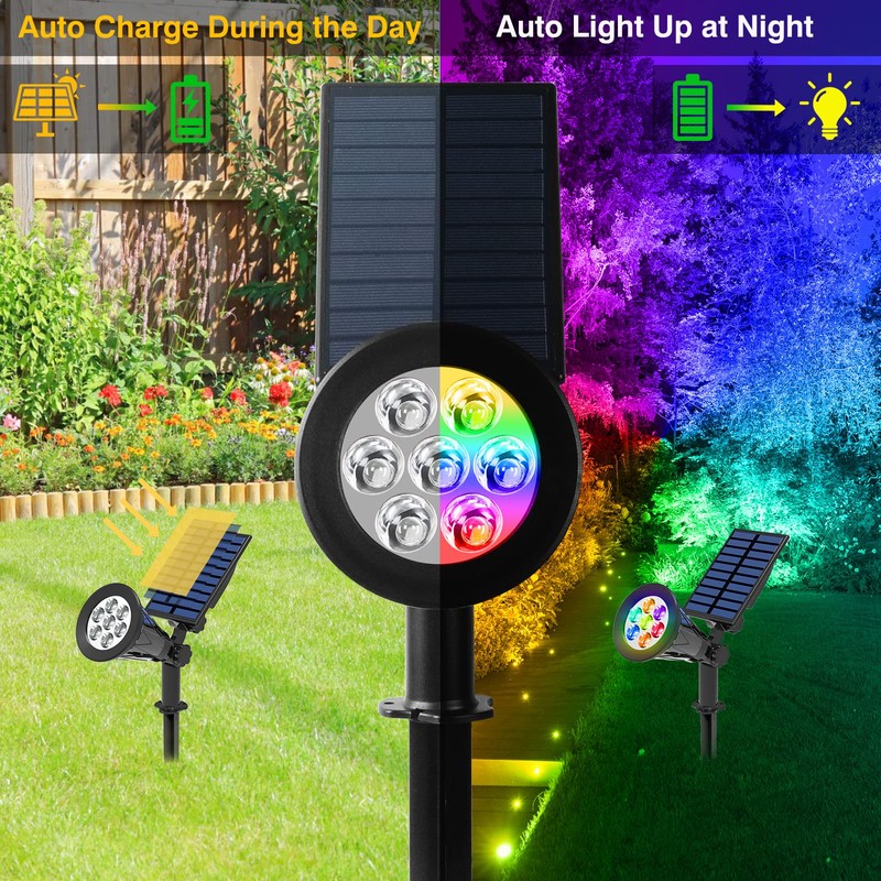 T-SUN Solar Spotlights, Color Changing 7 LED Waterproof Solar Garden
