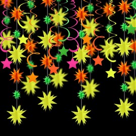 Lvjkes Neon Party Decoration, Neon Paper Garland, 4 m Paper Garland with Eight-pointed Stars, 10 Sticks Neon Neon Pentagram Spiral for Birthday, Wedding and Baby Shower Party Supplies
