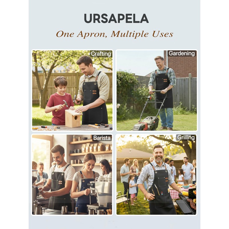 ursapela Canvas Work Apron for Men Women with 3 Pockets