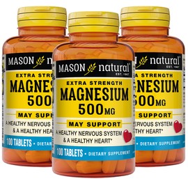 Mason Natural Magnesium 500 mg Extra Strength, 300,Day Supply, Supports Normal Health, 3 Pack