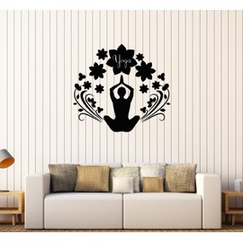 DesignToRefine Vinyl Wall Decal Yoga Hinduism Meditation Pose Floral Art Stickers (592ig) Dark Green