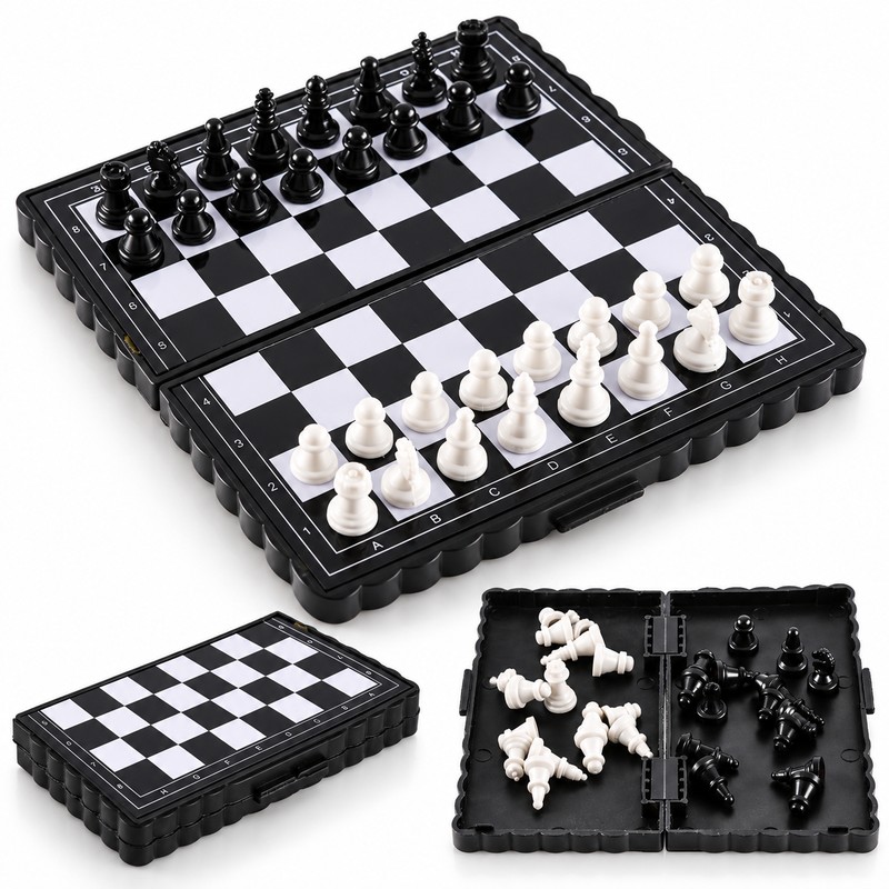 Mini Magnetic Chess Set Folding Magnetic Plastic Chessboard Board Game