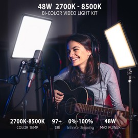 2-Pack 48W Video Light Kit, NiceVeedi 2700-8500K Dimmable Bi-Color CRI 97+ Photography Light with Remote Control&79" Tripod Stand, Professional Studio Light for Studio, YouTube Video