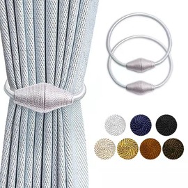 Paquete de 2 alzapaños magnéticos fuertes para cortinas, decorativos, de 16 pulgadas, estilo europeo, convenientes lazos para cortinas finas o gruesas con mangetes más grandes (gris plateado)