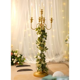 Gold Candelabra for Wedding Event Decor, 50'' Tall Floor Candle Holder, 1 Pcs Metal 5 Arm Centerpiece for 5 Candlesticks, Party Wedding Aisle Home Decorations