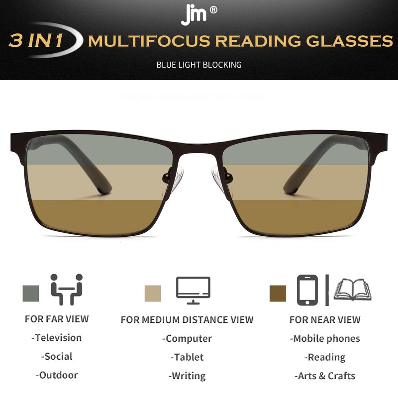 JM Progressive Multifocus Reading Glasses Men, Blue Light Blocking Readers