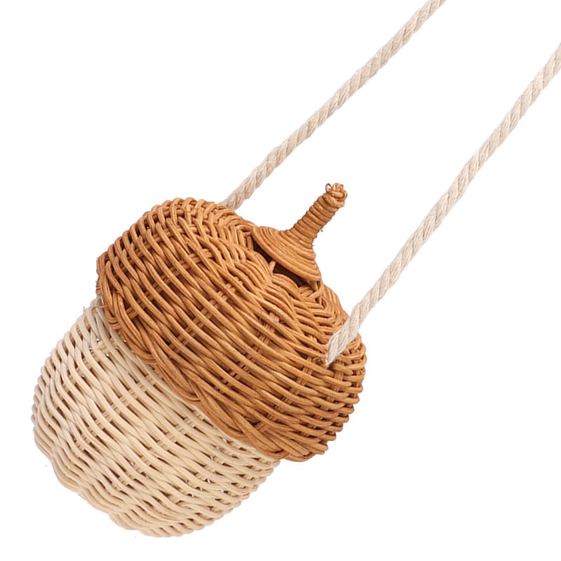 Mumusuki Rattan Woven Basket Bag, Handmade Acorn Shape Basket, Shoulder