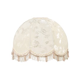 Aspen Creative 34523, Handsewn Scallop Dome Ivory Spider Shade, Jacquard Textured Fabric with Fringe, 4" Top x 16" Bottom x 12" Slant
