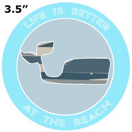 Athena Brands Blue Whale Life is Better at the Beach - Car Truck Window Bumper Sticker Decal - Wakeboard Blue