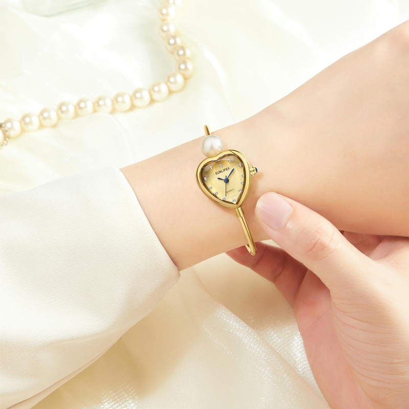 MASTOP Heart Shaped Bracelet Watch for Women, Dainty Gold Jewelry