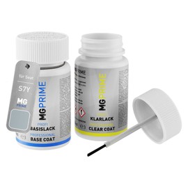 MG PRIME Autolack Lackstift Set für Seat S7Y / K4 Gris Luna Metallic/Luna Silber Metallic Basislack Klarlack je 50ml