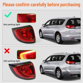 FIONE Halogen LH Tail Light Assembly Compatible with Chrysler Pacifica & Voyager 2017-2020 Outer Taillight Halogen Model Replacement Brake Lamp Black Bezel with Red Rear Lights Left Driver Side