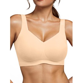 Ninee Womens Wireless Bras No Underwire Tshirt Bras Supportive Seamless Push Up Full Coverage Bralette Comfort Everyday Bra,Nude,Large